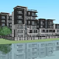 Modern Waterfront Multi storey Residential Building With Trees Greenery And Terrace Design