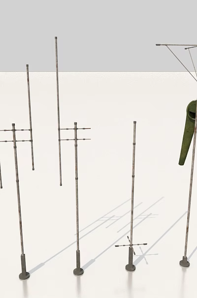 Industrial Antennas Featuring Various Designs Including Rod Shaped And Horn Topped Structures 3d model