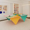 Multifunctional Sports Equipment Featuring Colorful Triangular Game Table And Wall Dartboards In Modern Indoor Space