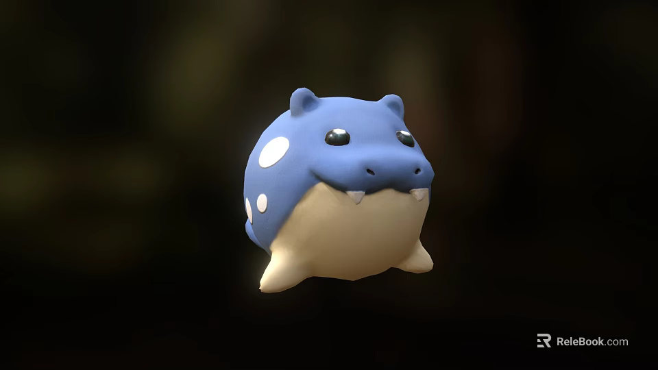 Cute Blue Chubby Cartoon Creature With White Spots And Small Teeth 3d model 