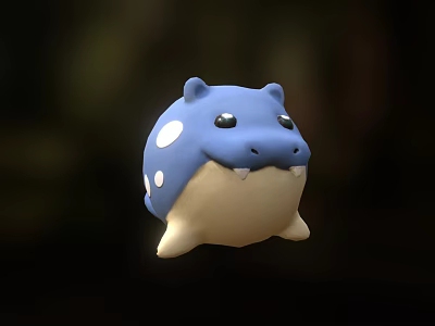 Cute Blue Chubby Cartoon Creature With White Spots And Small Teeth 3d model