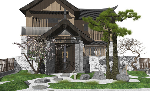 Chinese-style courtyard landscape 3d model