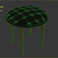 Modern Round Dark Blue Tufted Stool With Wooden Legs And Button Accents