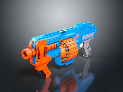 Modern Blue and Orange Toy Gun Featuring Rotating Barrel Grip And Trigger 3d model