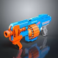 Modern Blue and Orange Toy Gun Featuring Rotating Barrel Grip And Trigger 3d model