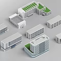 Multiple Modern Office Building Models Featuring Green Roofs And Various Designs 3d model