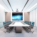 Modern Conference Room Interior With Long Table Ergonomic Chairs And Large Display Screen 3d model