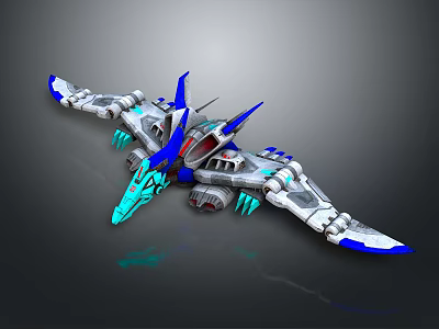 Futuristic Blue And Silver Spacecraft With Wing Design For Space Exploration 3d model