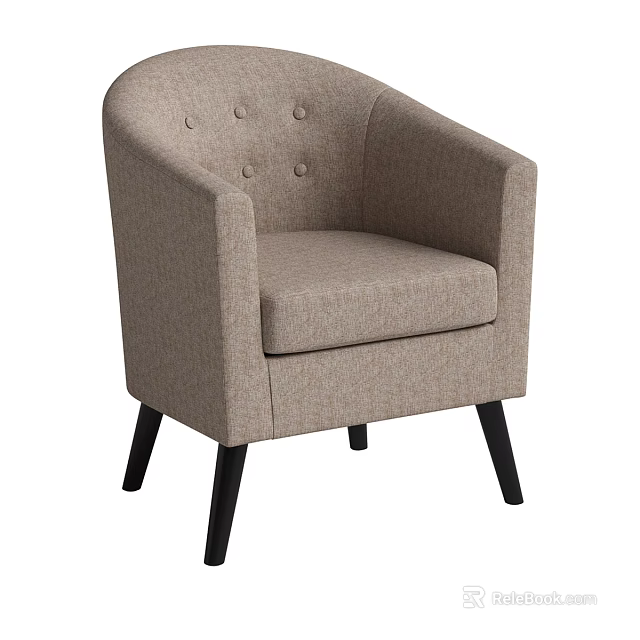 Beige Fabric Single Sofa With Button Tufted Backrest And Black Wooden Legs 3d model