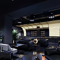 Modern Luxurious Bar Interior Design With Black Leather Sofas Plants And Pendant Lights 3d model