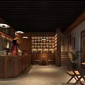 Inviting Café Interior With Wooden Bar Counter Pendant Lights Menu Board And Scenic Windows