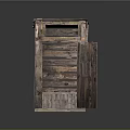 Old Worn Wooden Cabinet With Open Door And Vintage Layered Shelves
