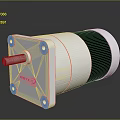 Electric Motor With Silver Metal Casing Green Component And Rotating Shaft