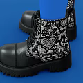 Black Lace Up Boots With Snake Print Design And Chunky Platform Sole