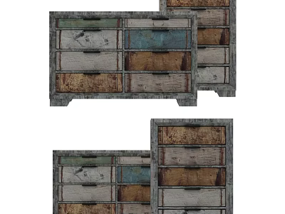 Vintage Console Cabinet Sideboard With Distressed Wood Multicolor Drawers Storage Design 3d model