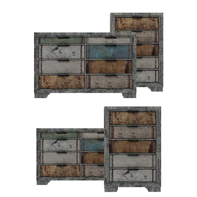 Vintage Console Cabinet Sideboard With Distressed Wood Multicolor Drawers Storage Design 3d model