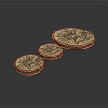 Intricate Sculpture Carving On Three Different Sized Coins With Detailed Engraved Patterns