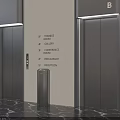 Modern Elevators with Floor Level Signs and Marble Flooring in Building Lobby 3d model