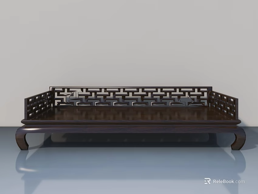Traditional Dark Wood Pet Cabinet With Intricate Lattice Design And Curved Legs 3d model 