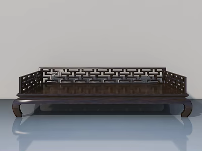 Traditional Dark Wood Pet Cabinet With Intricate Lattice Design And Curved Legs 3d model