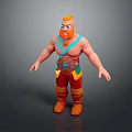 Cartoon 3D Man Character With Orange Hair Blue Beard Muscular Build Red Pants Orange Boots