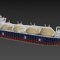Large LNG Transport Ship With Four Spherical Tanks And Blue Red Hull