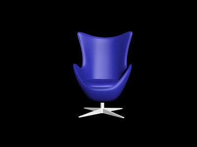 Blue Modern Accent Chair With Curved Backrest And Silver Star Shaped Base 3d model