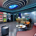 KTV Corridor Design With Neon Lights Futuristic LED Strips And Glossy Floor