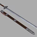 Detailed Traditional Sword With Shiny Metal Blade And Wooden Scabbard Decorative Fittings