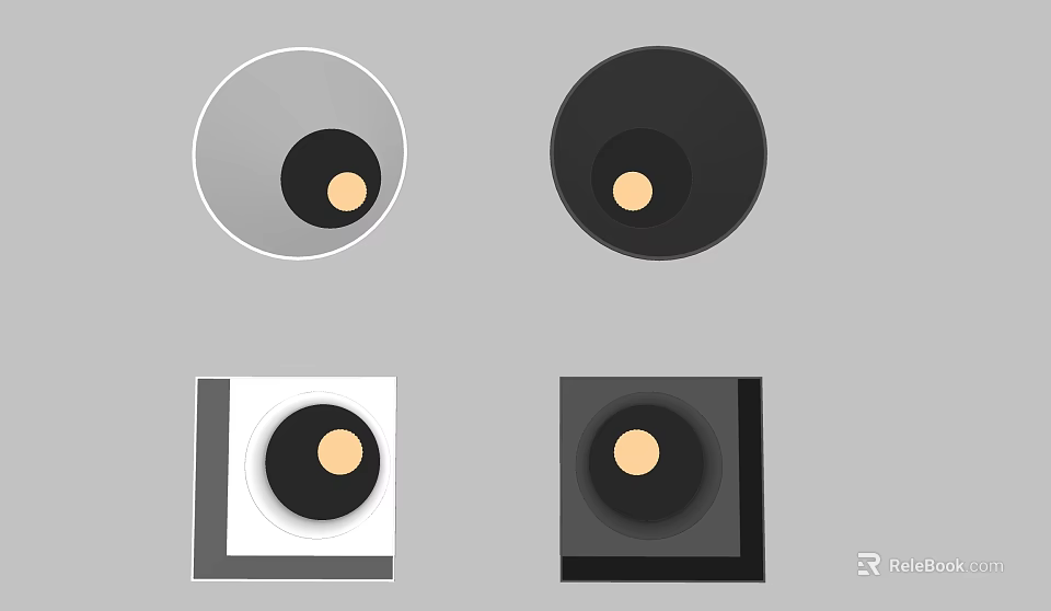 Downlights and Spotlights with Round Square Shapes White Black Gray Color Options 3d model 