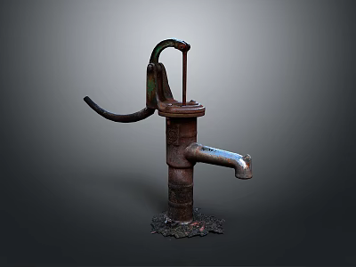 Old Fashioned Hand Water Pump With Rusty Metal Handle And Spout 3d model