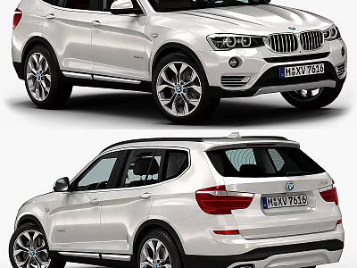 White BMW SUV Exterior Design Front And Rear View With Alloy Wheels 3d model