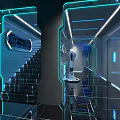 Futuristic Gaming Room Interior Featuring Starry Sky Ceiling Blue Lighting And Gaming Chairs