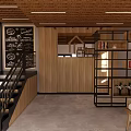 Modern Hotel Lobby Interior With Wooden Ceiling Open Design Bookshelves Sofa And Coffee Table