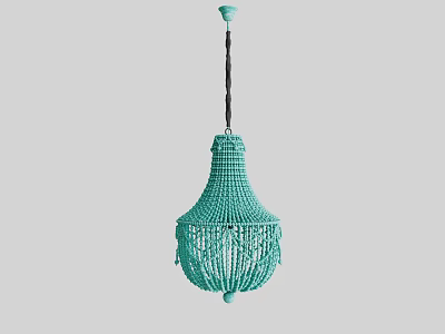 Turquoise Woven Chandelier with Fringed Details and Unique Hanging Modern Decorative Lighting Fixture 3d model