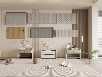 Modern Bedside Cabinet Bedding Bedside Backrest Carpet 3d model