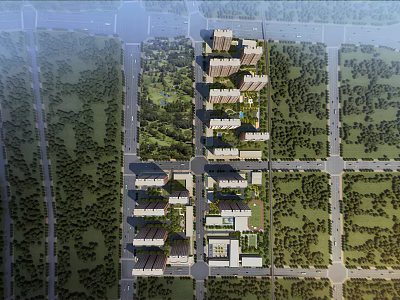 Aerial View Planning of Modern Residential Community With Green Spaces and Road Layout 3d model