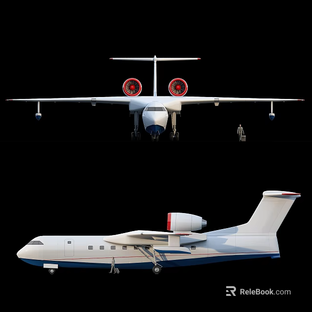 White Passenger Plane With Twin Red Engines Landing Gear And Side View Design 3d model 