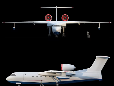 White Passenger Plane With Twin Red Engines Landing Gear And Side View Design 3d model