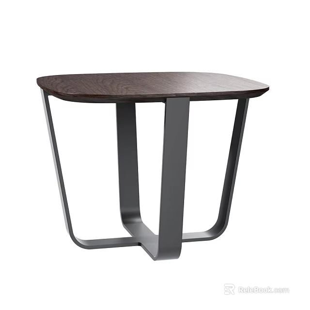 Modern Coffee Table With Dark Brown Wooden Top And Black Metal Legs 3d model 