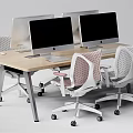 Modern Office Desk Setup With Multiple Computer Monitors And Ergonomic Chairs 3d model