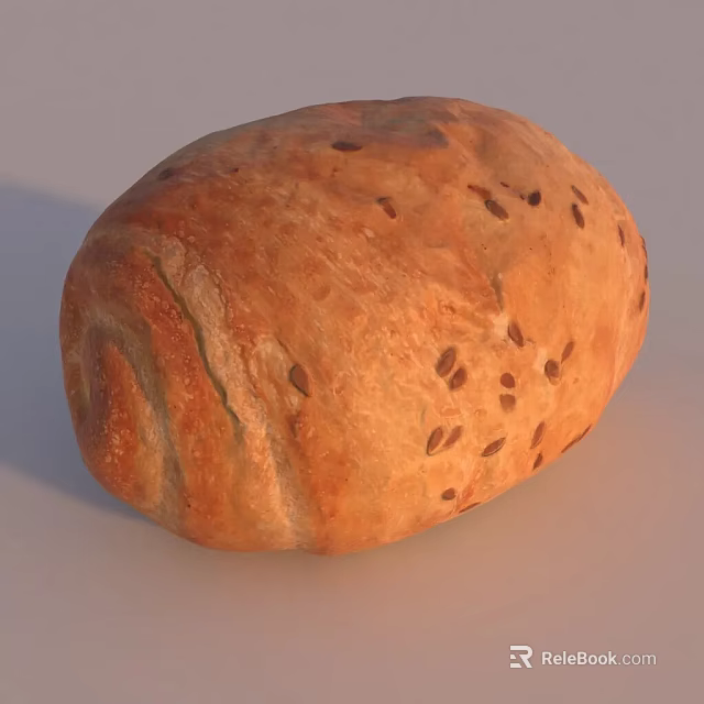 Fresh Homemade Golden Brown Whole Wheat Bread With Seeds On Surface 3d model 