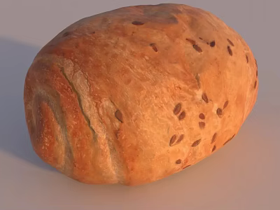 Fresh Homemade Golden Brown Whole Wheat Bread With Seeds On Surface 3d model