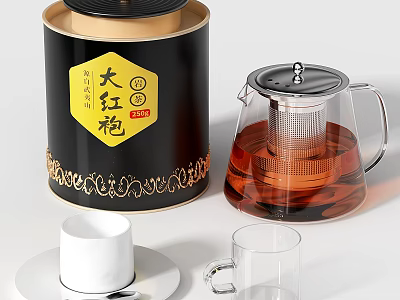 Teapot Tea Leaf Pot Tea Cup Glass Cup 3d model