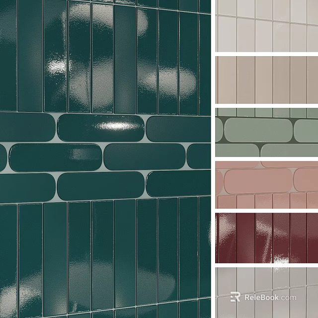 Colorful Rectangular Tile Components For Wall Decoration With Glossy Finish And Various Hues 3d model 