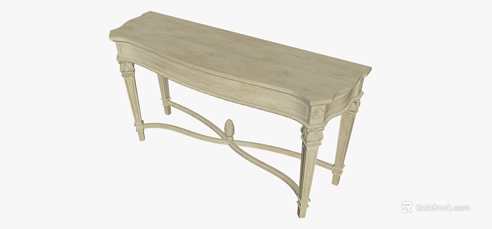 Classical Light Colored Wooden Desk With Ornate Carved Legs And Elegant Design 3d model 