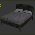 Contemporary Dark Bed Frame With Curved Headboard Light Gray Mattress And Two Pillows