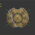 Ornate Golden Shield With Green Accents Spikes And Leather Straps Medieval Fantasy Weapon Design