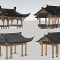 Traditional Chinese Garden Pavilion with Intricate Wooden Structure and Black Tile Roof