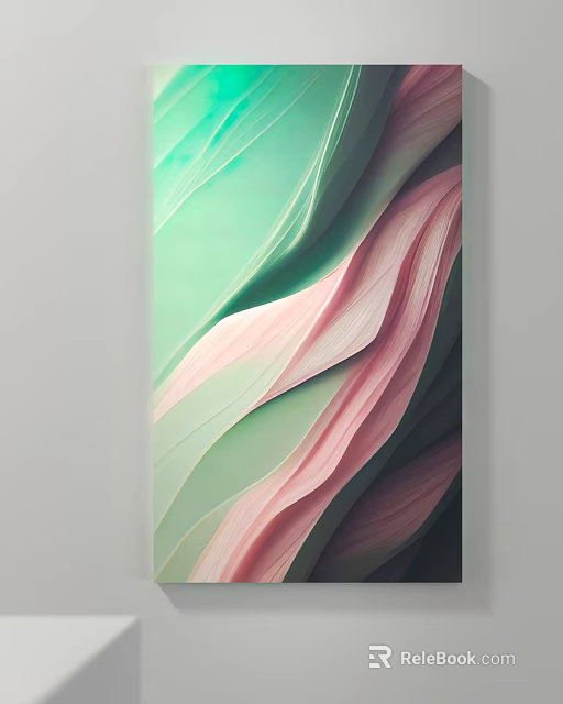 Abstract Art Painting With Soft Green And Pink Wavy Lines Modern Wall Decor 3d model 
